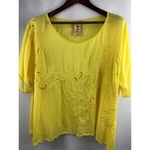 Women’s Yellow Johnny Was Boho Blouse Size XL